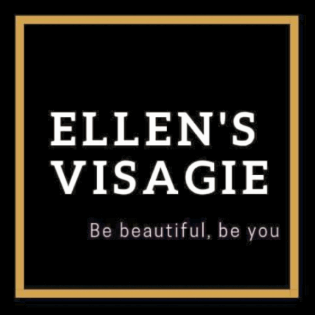 Logo Ellen's Visagie met de tekst "Be beautiful, be you" op een zwarte achtergrond.